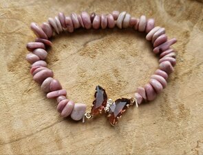 Rhodochrosiet Armband met vlinder en zirkonia