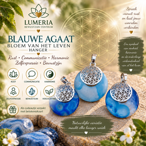 Blauwe Agaat Bloem van het Leven Hanger – rust, communicatie & harmonie