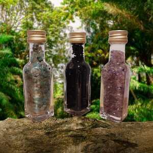 Lumeria energie flesjes - setje van 3 - Amazoniet Amethist en Zwarte toermalijn.