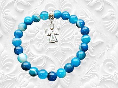 Blauwe agaat powerbead armband met engeltje