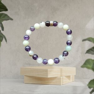 Energie beschermende powerbead - Amazoniet - Amethist - Toermalijnkwarts