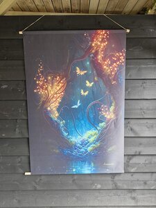Wanddecoratie Vlinders - met houten stokken boven en onder - 120 x 173 cm