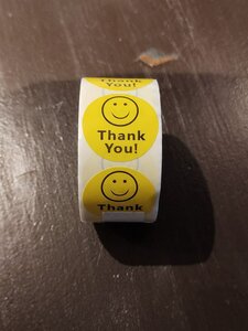 Sticker rol smiley - rolletje 25mm stickertjes - Thank You