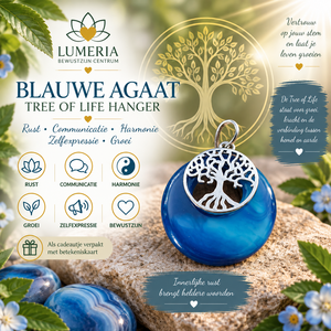 Blauwe Agaat Tree of Life Hanger – rust, communicatie & groei